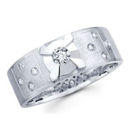 Ladies Starburst Checker Pattern 14K Gold Diamond Wedding Band