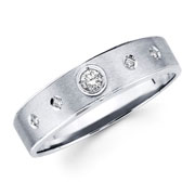 Brush Finish Diamond 14K White Gold Wedding Ring
