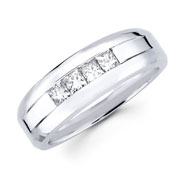 4 Stone Princess Diamond Channel Set 14K White Gold Wedding Band