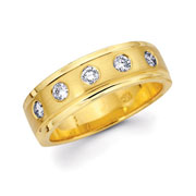 5 Stone Round Diamond Bezel Set 14K Gold Wedding Ring