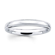 14K White Gold 3mm Milgrain Wedding Ring