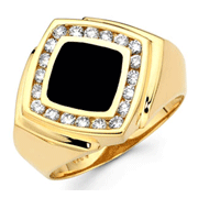 14KY Onyx and Round Diamond Mens Ring (0.62Ct)