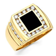 14KY Onyx and Round Diamond Mens Ring (0.34Ct)