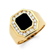 14KY Onyx and Round Diamond Mens Ring (0.65Ct)