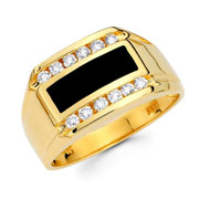 14KY Onyx and Round Diamond Mens Ring (0.43Ct)