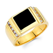 14KY Onyx and Round Diamond Mens Ring (0.22Ct)