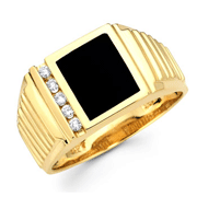 14KY Onyx and Round Diamond Mens Ring (0.11Ct)