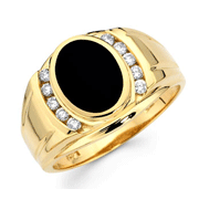 14KY Onyx and Round Diamond Mens Ring (0.27Ct)