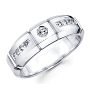 14KW Round Diamond & Princess Channel Men's Band Ring (0.54Ct)