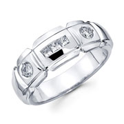 14KW Round Diamond & Princess Channel Men's Band Ring (0.52Ct)