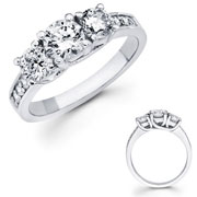 3 Stone 14K Gold Pave Set Sidestone Engagement Ring (1.00 ctw)