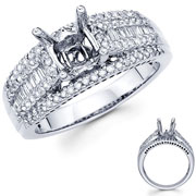 Micro Pave Set Round & Baguette Diamond 18KW Engagement Ring