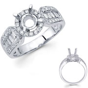18KW Diamond Engagement Ring with Baguette, Round Micro Setting