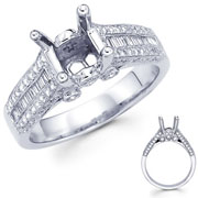 18KW Diamond Engagement Ring with Baguette & Round Setting