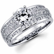 18KW Diamond Engagement Ring with Princess, Round Micro Setting