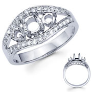 3Stone & Pave Set Round Diamond 18KW Engagement Ring(0.28ct)
