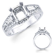 18KW Round & Baguette Micro Pave Set Diamond Engagement Ring