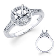 Round Micro Pave Set Diamond Engagement Ring 18KW With Milgrain
