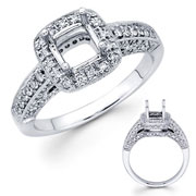 Micro Pave Set 18KW Round Diamond Engagement Ring with Milgrain