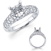 Round Micro Pave set 18KW Diamond Engagement Ring with Milgrain