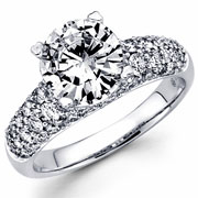Round Micro Pave set 18KW Diamond Engagement Ring with Milgrain
