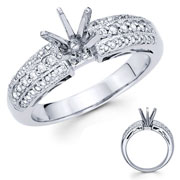 Round Micro Pave Set 3 Row 18KW Diamond Engagement Ring (0.30ct)