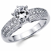 Round Micro Pave Set 3 Row 18KW Diamond Engagement Ring