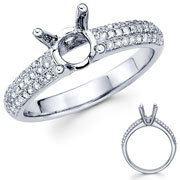 3Row Micro Pave Set Round Diamond 18KW Engagement Ring