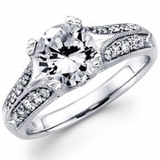 Milgrain & Micro Pave Set Round Diamond 18KW Engagement Ring