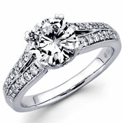 18KW Diamond Engagement Ring with Split Shank Round Micro Pave