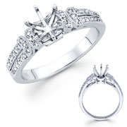18KW Round Diamond Engagement Ring with Micro Pave & Milgrain