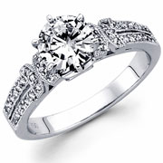 18KW Round Diamond Engagement Ring with Micro Pave & Milgrain