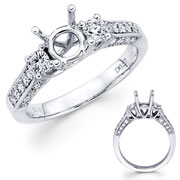 14KW 3stone Diamond Engagement Ring with side Pave & Milgrain