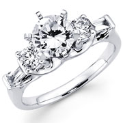 18KW 3stone Diamond Engagement Ring with Baguettes