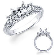18KW 3stone Diamond Engagement Ring with Princess Side Channel