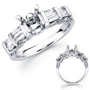 Baguette & Round Set 18KW Diamond Engagement Ring (0.75Ct)