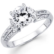 18KW Diamond Engagement Ring with Marquise, Baguette & Round