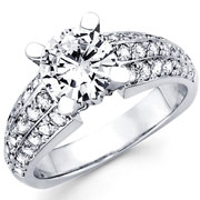 14KW Gold Mounting Diamond Pave Set Three Row Engagement Ring