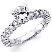 14KW Gold Round Diamond Engagement Ring Half Eternity Prong