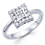 14K White Gold Square Head Round Diamond Ring