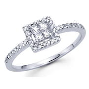 14K Invisible Princess and Round Diamond Square Top Promise Ring