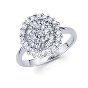 14KW Baguette, Round Diamond Cluster Ring (1.02Ct)