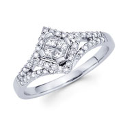 14K White Gold Invisible Set Princess & Round Diamond Ring