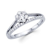 Round Diamond Flower 14K White Gold Ring