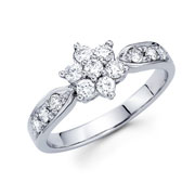 Round Diamond Flower Ring in 14K White Gold
