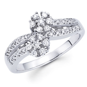 Double Flower 14K White Gold Diamond Ring