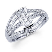 18KW Illusion, Baguette Set, Pave Round Diamond Fancy Ring