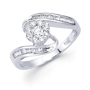 18KW Illusion Round, Baguette Set Diamond Fancy Ring (0.44Ct)