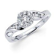 18K White Gold Illusion Set Round & Baguette Diamond Ring