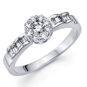18K White Gold Illusion Set Round & Baguette Diamond Ring